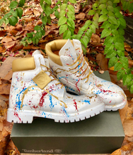 Load image into Gallery viewer, White and Gold 24K Timberland Boots- Custom Timberlands- White Timberland Boots- Mens Timberland Boots- Womens Timberland Boots- Kids Timbs
