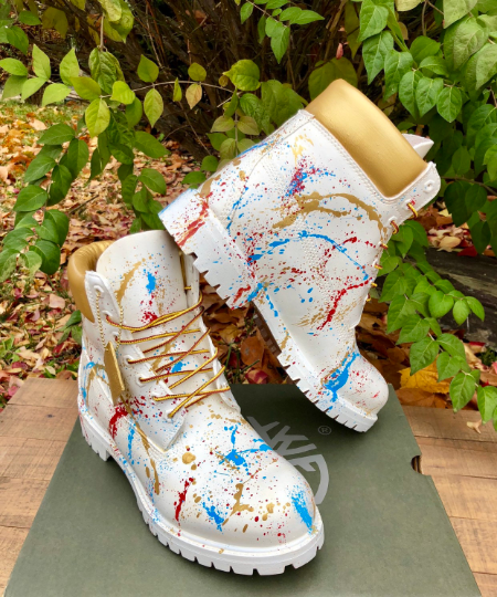 White and Gold 24K Timberland Boots- Custom Timberlands- White Timberland Boots- Mens Timberland Boots- Womens Timberland Boots- Kids Timbs