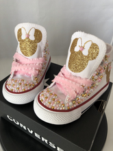 Load image into Gallery viewer, Girls Custom Converse- Kids Converse- Bling Converse- Minnie Mouse Converse- Paw Patrol- Emoji- Doc Mcstuffins- Birthday Sneakers- Shoes

