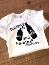 Load image into Gallery viewer, Bottles &amp; Football w/ Daddy Onesie, Sunday Football, NFL, Football Onesie, Sports Onesie, Baby Boy, Baby Girl, Baby Shower Gift, Baby Shirt
