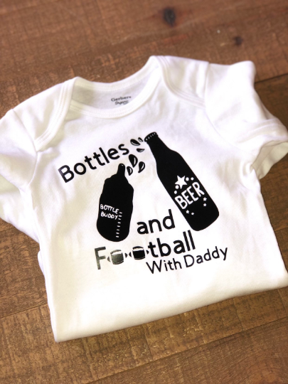 Bottles & Football w/ Daddy Onesie, Sunday Football, NFL, Football Onesie, Sports Onesie, Baby Boy, Baby Girl, Baby Shower Gift, Baby Shirt