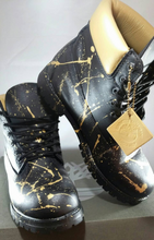Load image into Gallery viewer, Black and Gold 24K Timberland Boots- Custom Timberlands- Mens- Womens- Kids Timberlands
