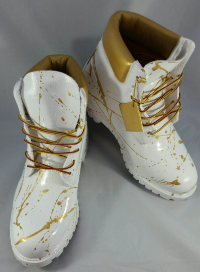 White and Gold 24K Timberland Boots- Custom Timberlands- White Timberland Boots- Mens Timberland Boots- Womens Timberland Boots- Kids Timbs