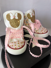Load image into Gallery viewer, Girls Custom Converse- Kids Converse- Bling Converse- Minnie Mouse Converse- Paw Patrol- Emoji- Doc Mcstuffins- Birthday Sneakers- Shoes
