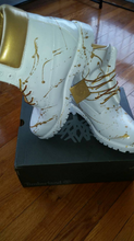 Load image into Gallery viewer, White and Gold 24K Timberland Boots- Custom Timberlands- White Timberland Boots- Mens Timberland Boots- Womens Timberland Boots- Kids Timbs
