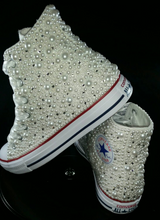 Load image into Gallery viewer, Wedding Converse- Bridal Sneakers- Bling &amp; Pearls Custom Converse Sneakers- Bridal Chuck Taylors- Wedding Sneakers- Converse hochzeit- Bride
