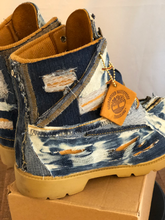 Load image into Gallery viewer, Denim Timberland Boots- Custom Timberlands- Distressed Jeans Timberland Boots- Men&#39;s Timberland Boots- Women&#39;s Timberland Boots- Kids Timbs
